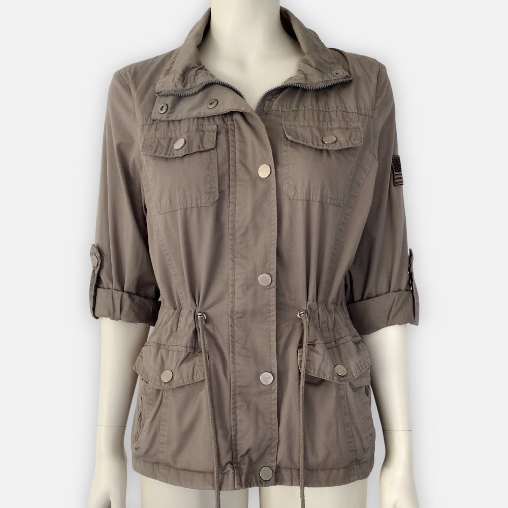 Vintage 2000s YMI Multipocket Mock Neck Roll Tab Sleeve Utility Jacket